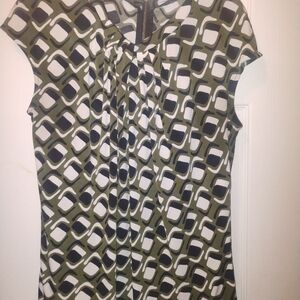 Olive Geometric Cap-Sleeve Blouse